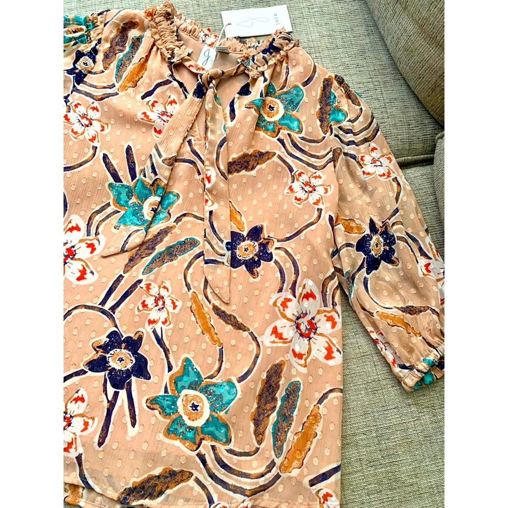NWT JOIE Floral & Polka Dot Top in Peachy Tan Color, Sizes Small and Medium